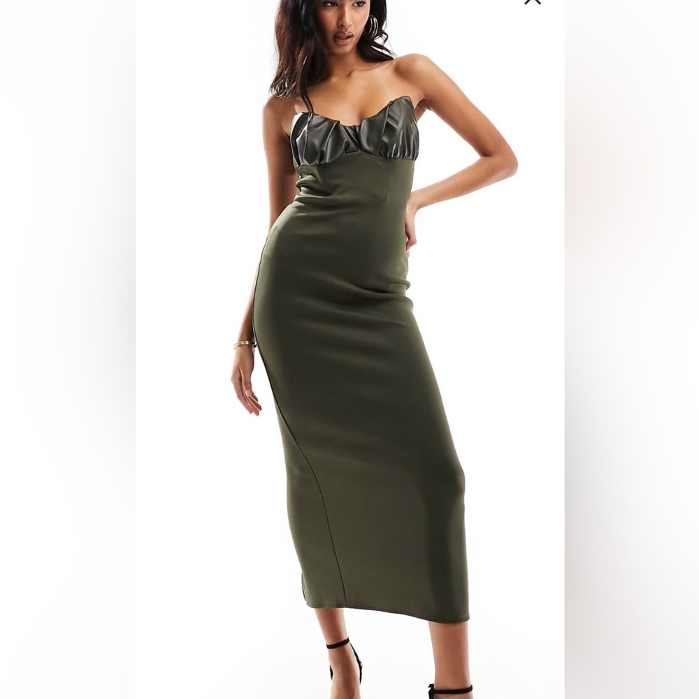Faux leather bandeau top midi dress